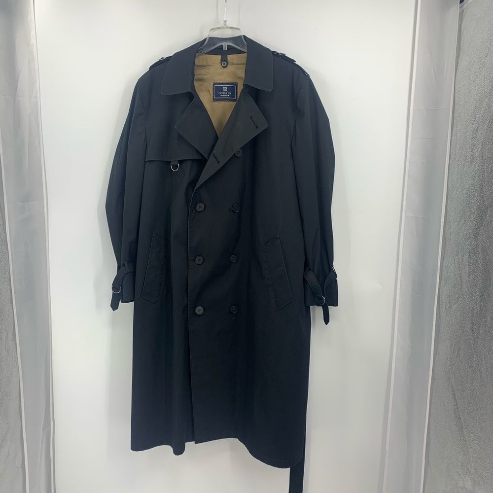 🩵GIVENCHY MONSIEUR mens 46 black double breasted double lined trench coat